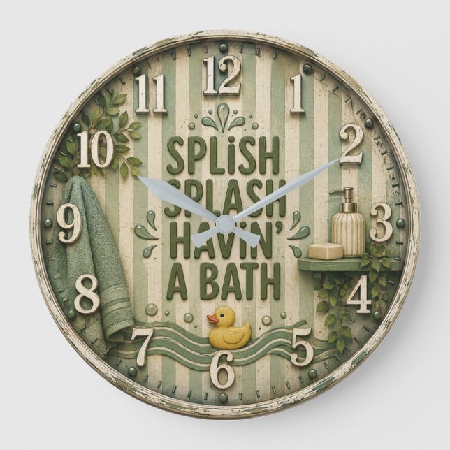 Relógio Grande Splish Splash Havin' a Bath Farmhouse Bathroom  (Frente)