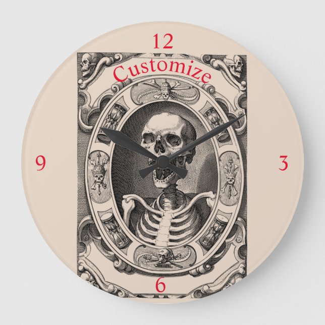Relógio Grande Spooky Human Skull Thunder_Cove  (Frente)