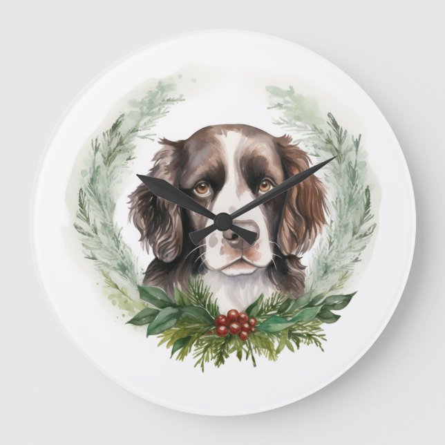 Relógio Grande Springer Spaniel da Festa de Natal (Frente)