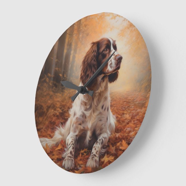 Relógio Grande Springer Spaniel no Outono Folhas Caídas Inspiram (Ângulo)