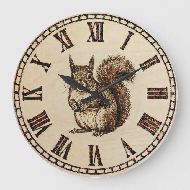 Relógio Grande Squirrel Wall Clock - Warm Woodland Touch (Frente)