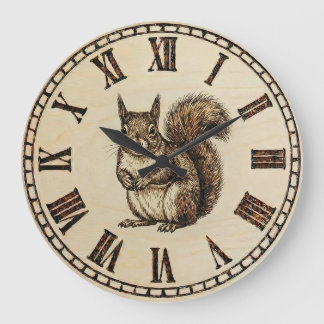 Relógio Grande Squirrel Wall Clock _ Wood-Burned style