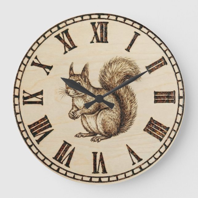 Relógio Grande Squirrel Wooden Wall Clock (Frente)