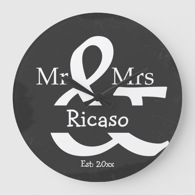 Relógio Grande Sr. E Sra. Faux Chalkboard Personalizada (Frente)