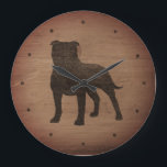 Relógio Grande Staffordshire Bull Terrier Silhouette Estilo Russo<br><div class="desc">Relógio de Parede do Staffy Lover. A design de madeira é impressa,  não madeira real.</div>