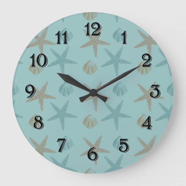 Relógio Grande Starfish e conchas (Frente)
