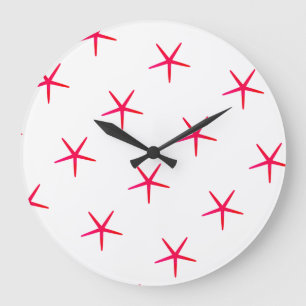 Relógio Grande Starfish Padrões Praia Vermelho Cor-de-rosa Branca