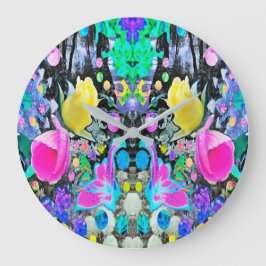 Relógio Grande Stargazer Lily, Rosa e Colagem de Hibiscus Rosa