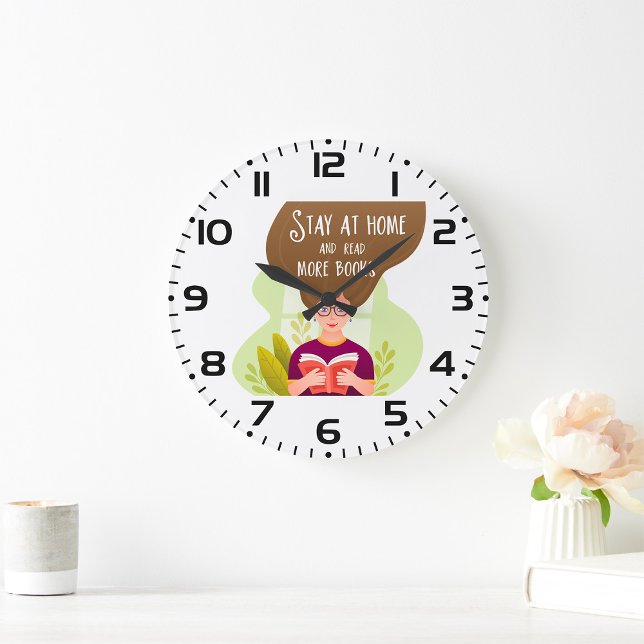 Relógio Grande Stay Home Read More Books Book Lover (')