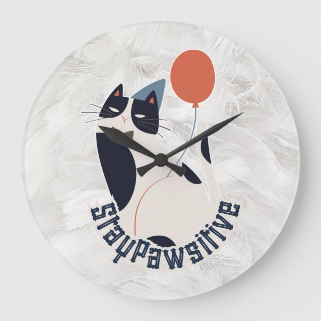Relógio Grande Stay Pawsitive | Dapper Tuxedo Cat Whimsical Acryl (Frente)