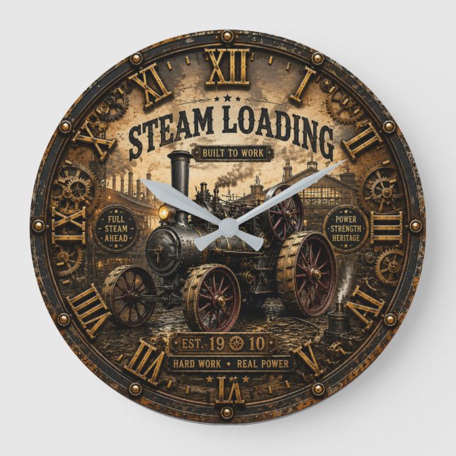 Relógio Grande Steam Engine Vintage Steampunk Tractor (Frente)
