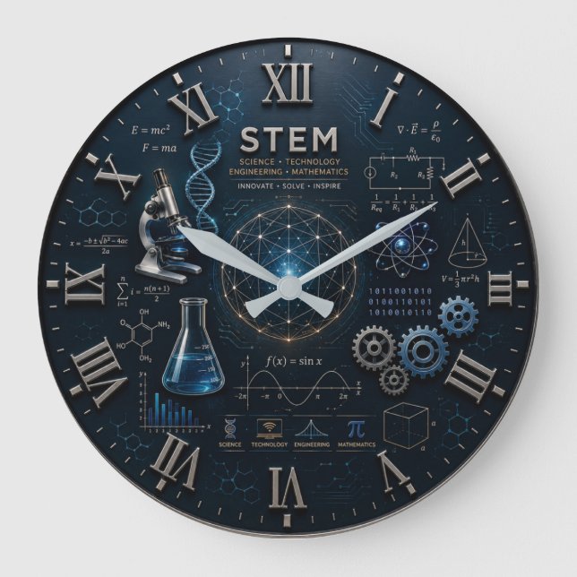 Relógio Grande STEM Science Technology Engineering Mathematics (Frente)