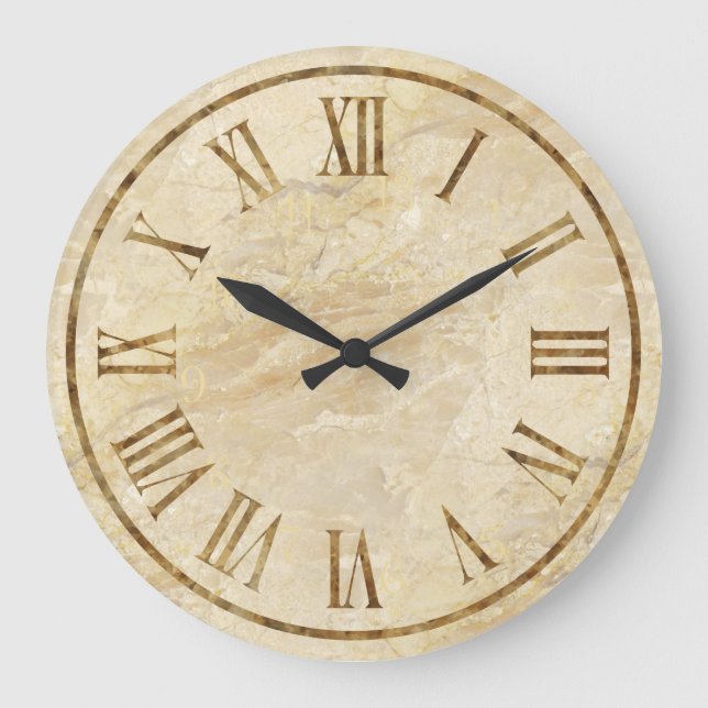 Relógio Grande Stone Look Roman Numerals Kitchen Wall Clocks (Frente)