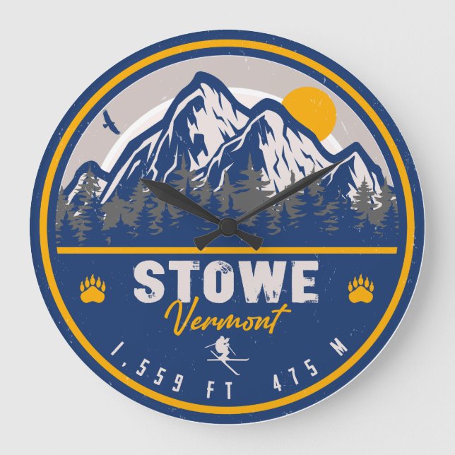 Relógio Grande Stowe Mountain Vermont Retro Sunset Ski Souvenir (Frente)