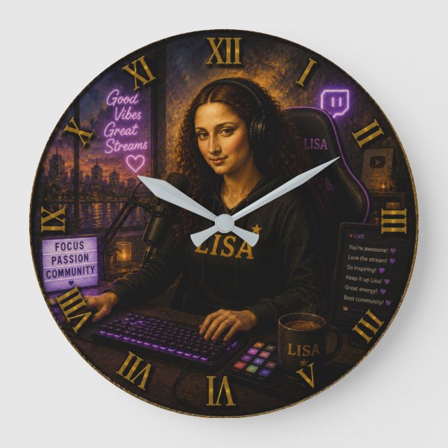 Relógio Grande Streamer Funny Mona Lisa Gamer & Twitch Creator  (Frente)