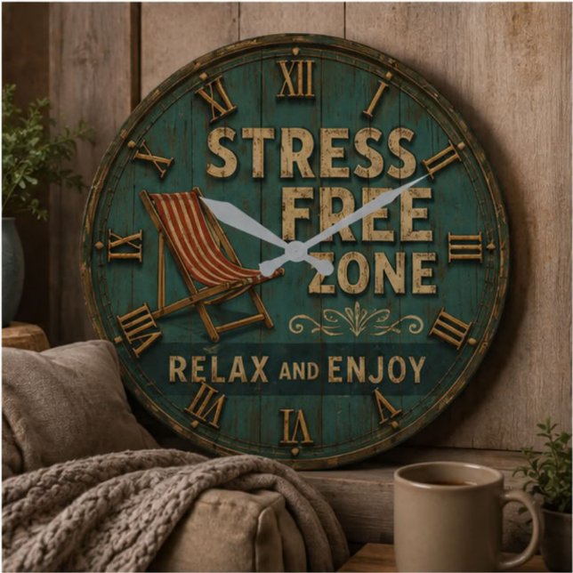 Relógio Grande Stress Free Zone Rustic Beach House Decor (Criador carregado)