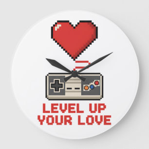 Relógio Grande Suba de Nível Seu Amor, Design de Jogos Retro Pixe