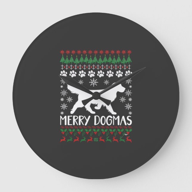 Relógio Grande Suéter De Natal Feio Com Cachorro De Floco De Neve (Frente)