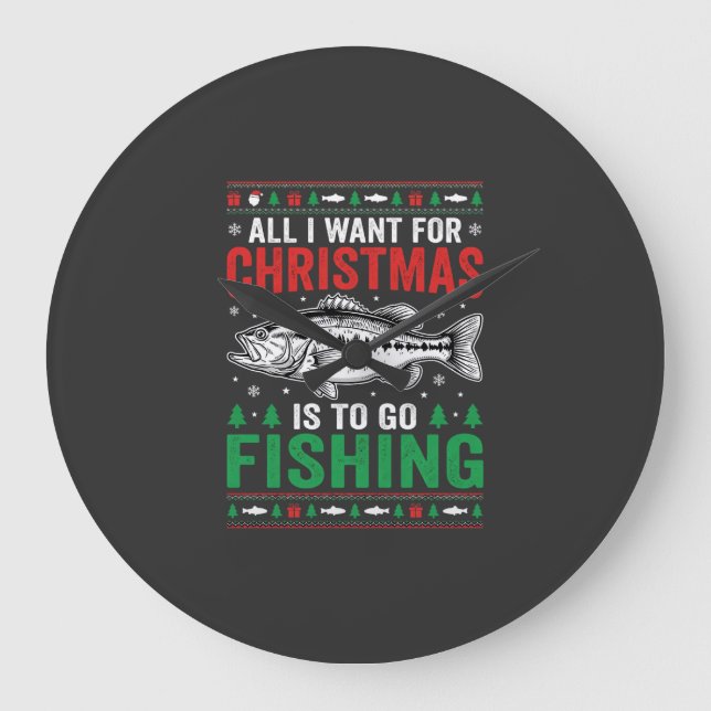 Relógio Grande Suéter Feio de Natal para Pescar Robalo (Frente)