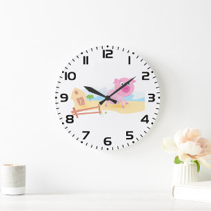 Relógio Grande Suíno de Fazenda rosa