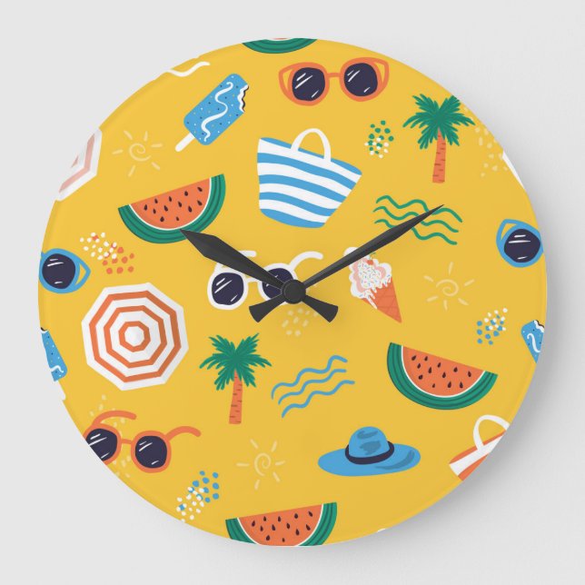 Relógio Grande Summer Beach: Padrão Colorido e Sem Costura (Frente)