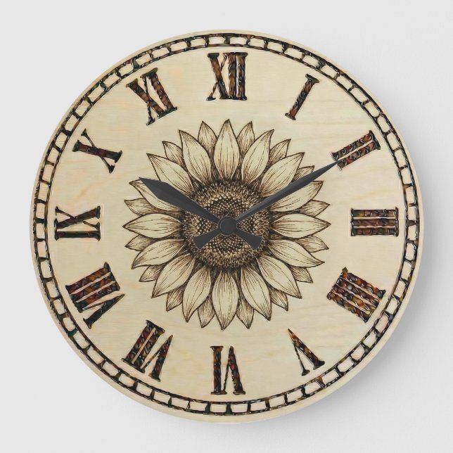 Relógio Grande Sunflower wooden Wall Clock  (Frente)