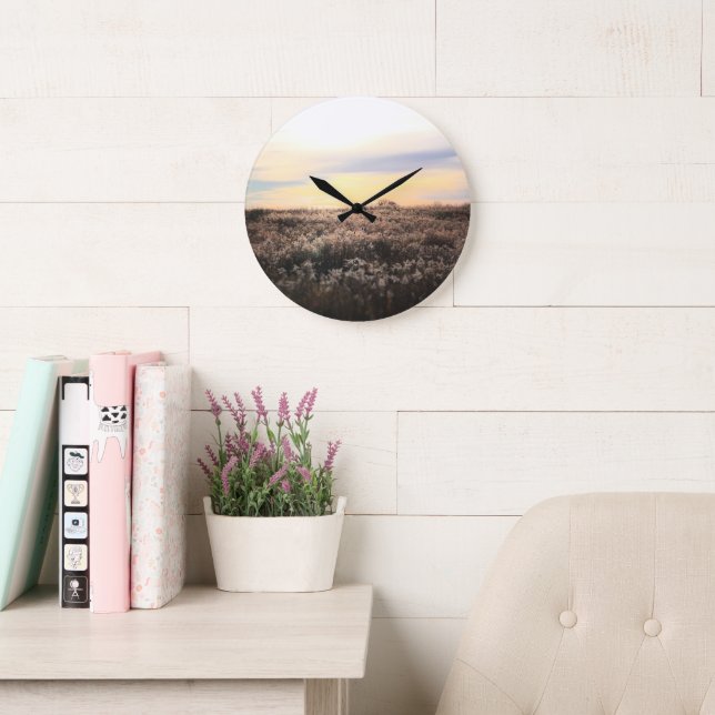 Relógio Grande Sunlit Country Field- Rustic Photography Clock (Sala de leitura)