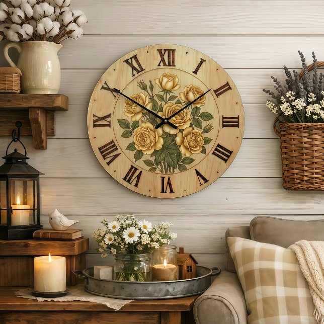 Relógio Grande Sunny Yellow Garden Flowers Wall Clock (Criador carregado)