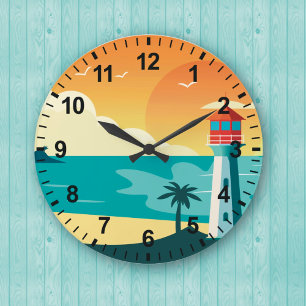 Relógio Grande Sunset Beach Lighthouse Wall Clock