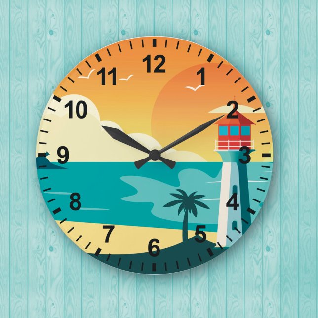Relógio Grande Sunset Beach Lighthouse Wall Clock (Criador carregado)