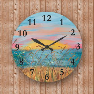 Relógio Grande Sunset Beach Painting Round (Large) Wall Clock)