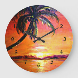 Relógio Grande Sunset tropical, pintura de arte