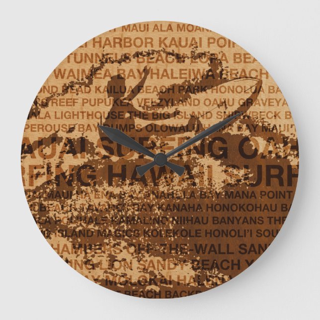 Relógio Grande Surfing Hawaii Cutback Faux Wood Clock (Frente)