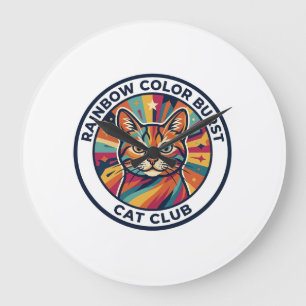 Relógio Grande Surto de Cor de Arco-íris Gato Design de Gatinho F