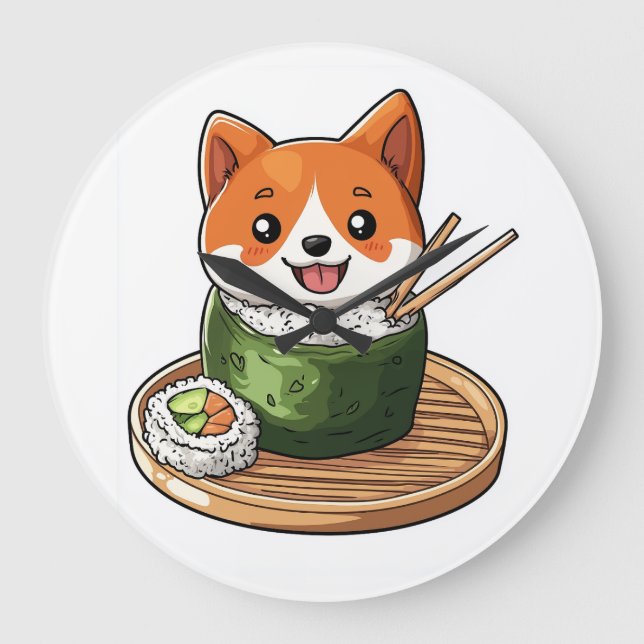 Relógio Grande Sushi Shiba � Cachorro Comida Engraçado (Frente)