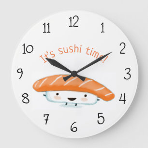 Relógio Grande Sushi Time Kawaii Sushi Texto Personalizado
