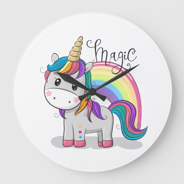 Relógio Grande Süßes Einhorn Unicorn mit großen Augen T-Shirt (Frente)