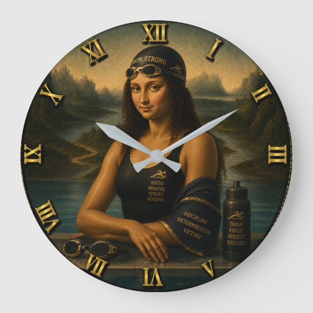 Relógio Grande Swimming Funny Mona Lisa Swimmer Gift for Pool (Frente)
