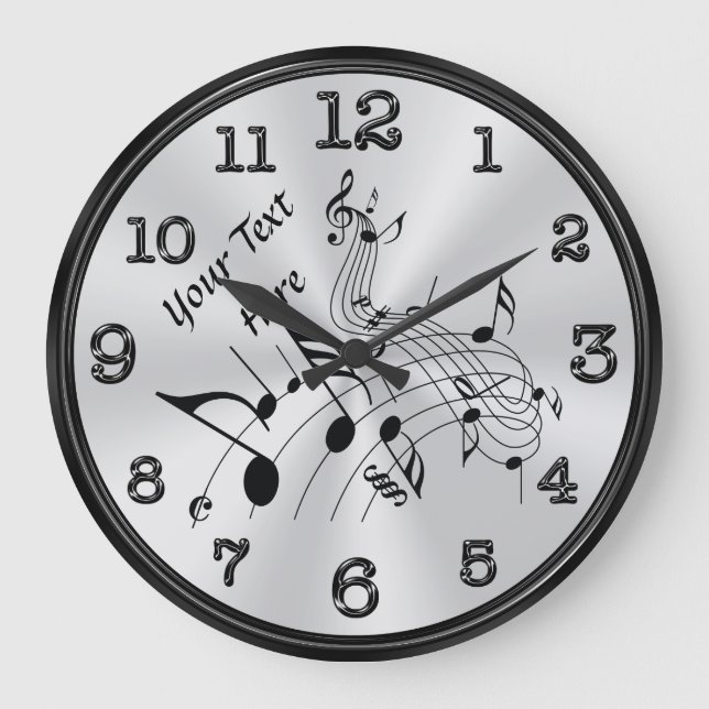 Relógio Grande Swirling Personalizado Music Note Clock, SEU TEXTO (Frente)