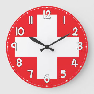 Relógio Grande Switzerland Flag Wall Clock Patriotic Swiss Decor