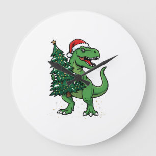 Relógio Grande T-Rex de Natal Carregando Árvore de Natal