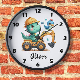 Relógio Grande T-Rex Dinossauro Fofo Dirigindo um Veículo de Cons