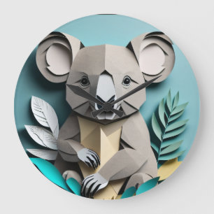 Relógio Grande T-shirt de Design de arte em papel Koala 3D