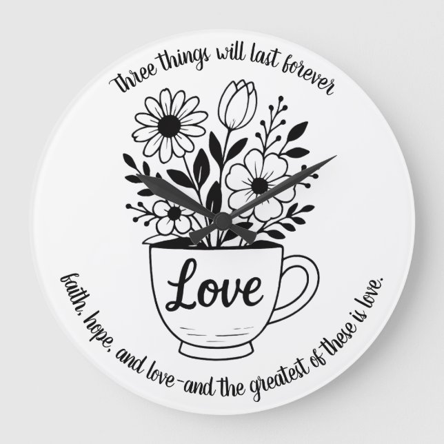 Relógio Grande Taça bonito de chá preto com Design de flores (Frente)