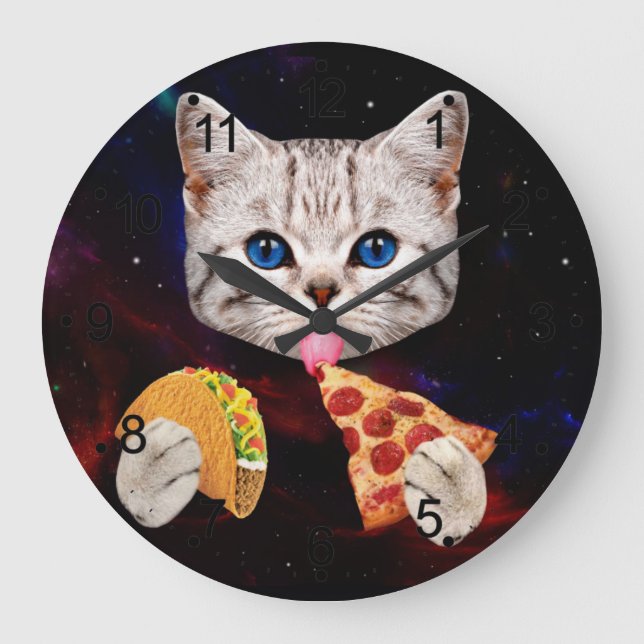 Relógio Grande Taco, gato e pizza (Frente)