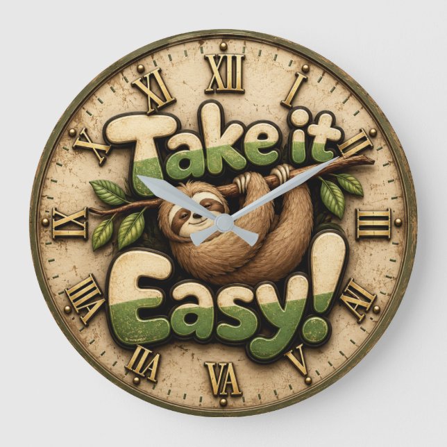 Relógio Grande Take It Easy Sloth  Funny (Frente)