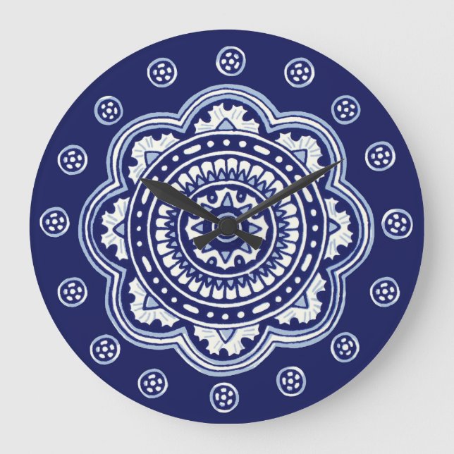 Relógio Grande Talavera Branco e Azul Cinco (Frente)