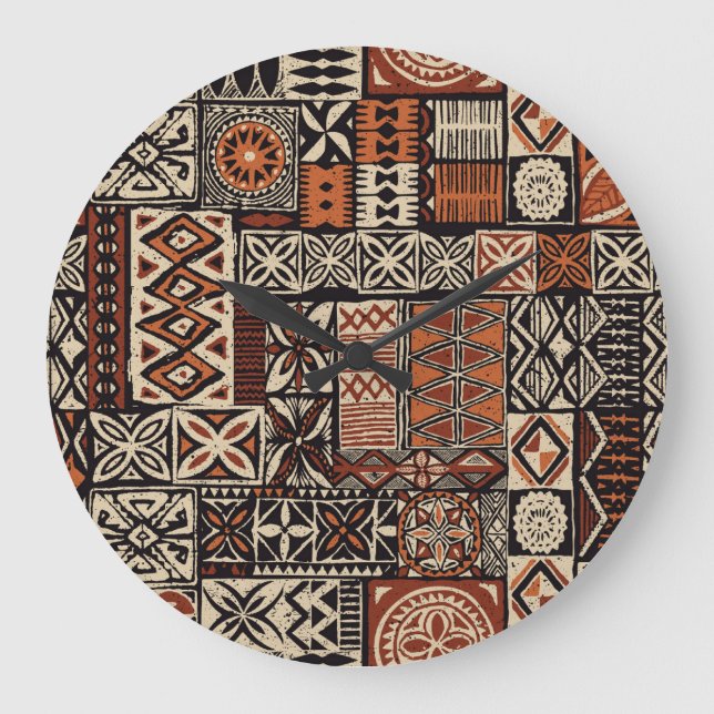 Relógio Grande Tapa Havaiana: Patchwork Tribal (Frente)