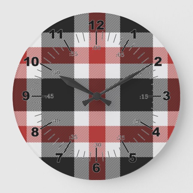 Relógio Grande Tartan Vermelho E Preto (Frente)