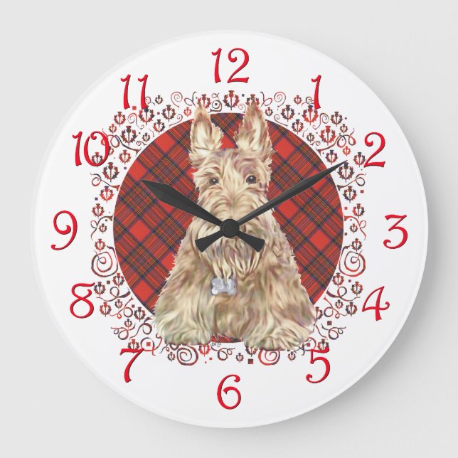 Relógio Grande Tartan Wheaten Scottie (Frente)
